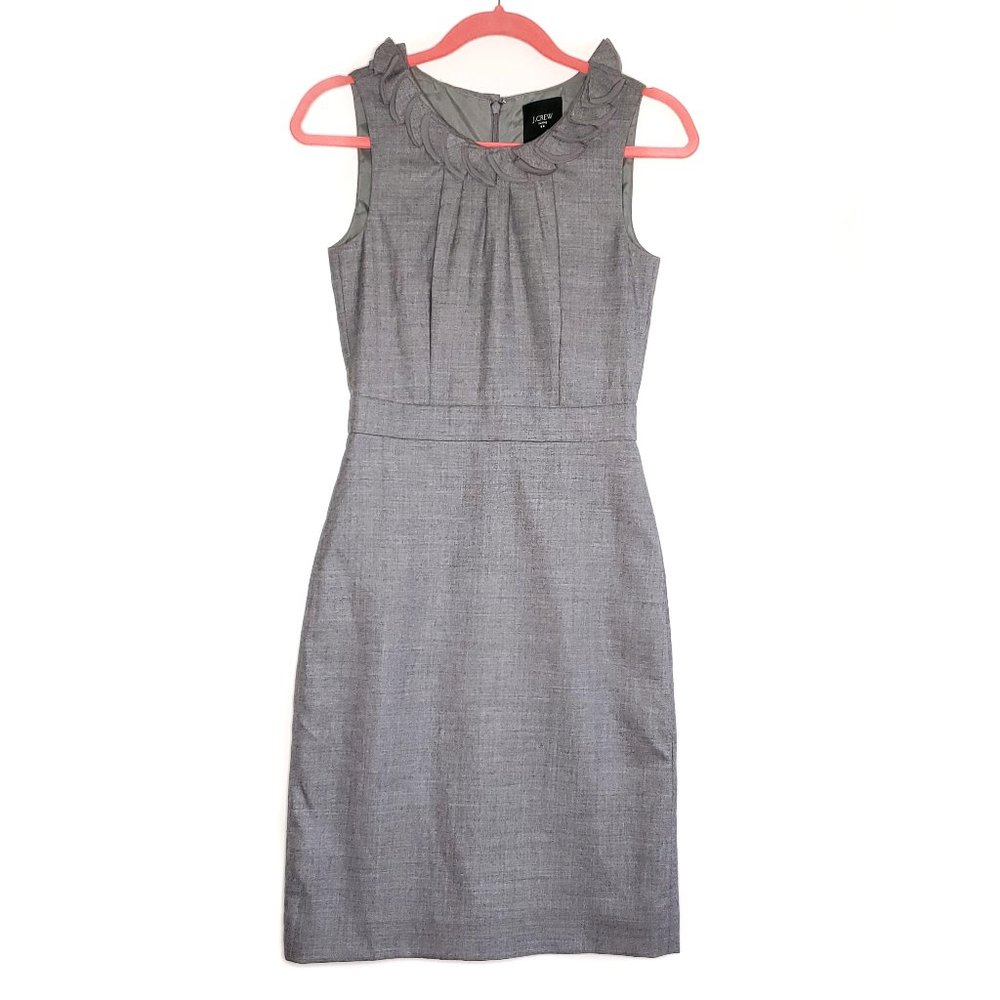 J Crew Gray Suiting Ruffle Neck Sheath Dress 00